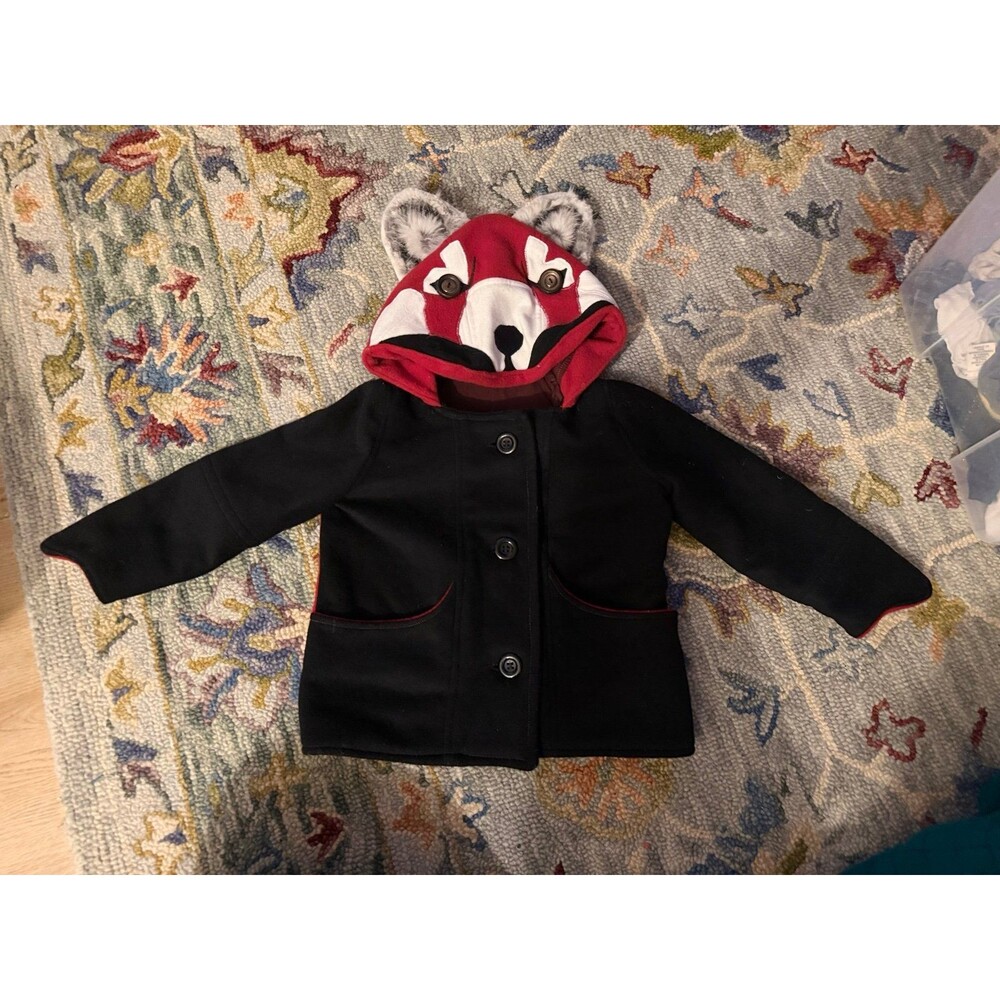Boutique The Threaded Woolf Red Panda Hooded Wool Coat Size 4
